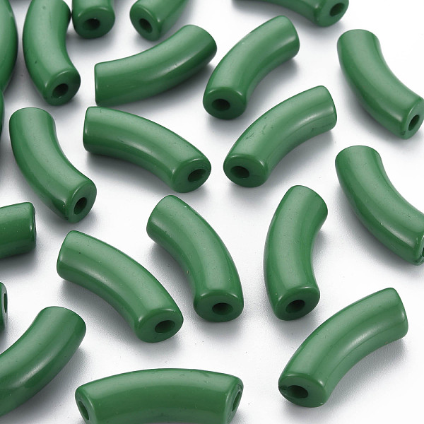 

PandaHall Opaque Acrylic Beads, Curved Tube, Dark Green, 36x13.5x11.5mm, Hole: 4mm, about 148pcs/500g Acrylic Tube