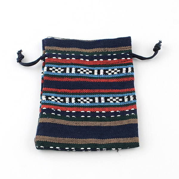 

PandaHall Ethnic Style Cloth Packing Pouches Drawstring Bags, Rectangle, Prussian Blue, 14x10cm Burlap Blue