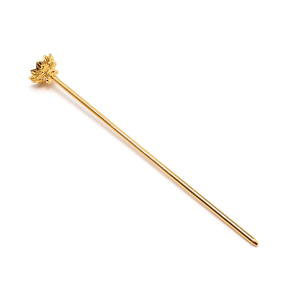 

PandaHall Rack Plating Alloy Hair Stick Findings, with Lotus Flower Shape Bead Caps, Golden, 125mm Alloy
