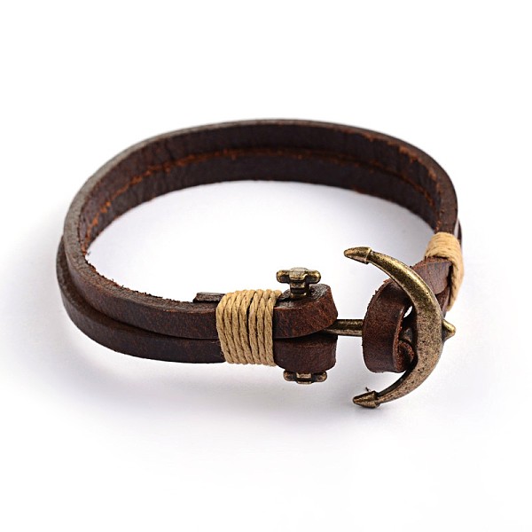 

PandaHall Leather Multi-Strand Bracelets, with Antique Bronze Alloy Finding, Coconut Brown, 225x10mm Alloy Brown