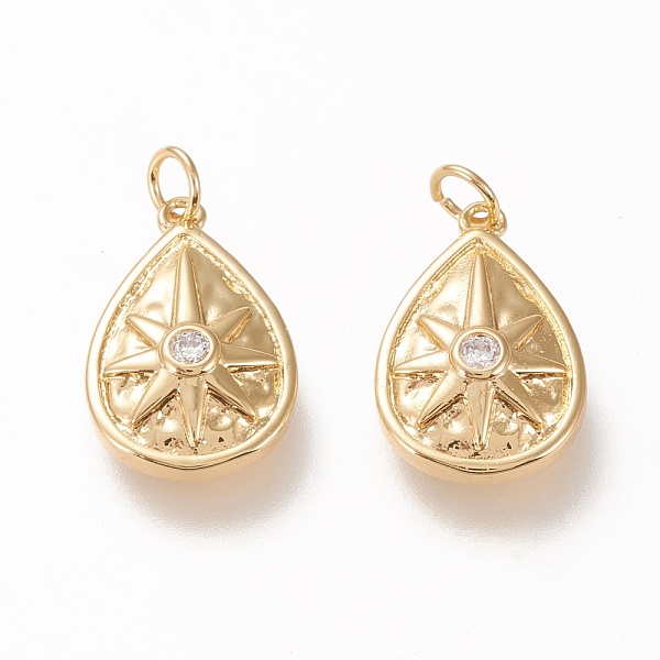

PandaHall Brass Pendants, with Clear Cubic Zirconia and Jump Rings, Long-Lasting Plated, Teardrop with Star, Real 18K Gold Plated...