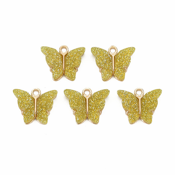 

PandaHall Resin Pendants, with Glitter Powder and Light Gold Plated Alloy Findings, Cadmium Free & Lead Free, Butterfly, , Light Khaki...