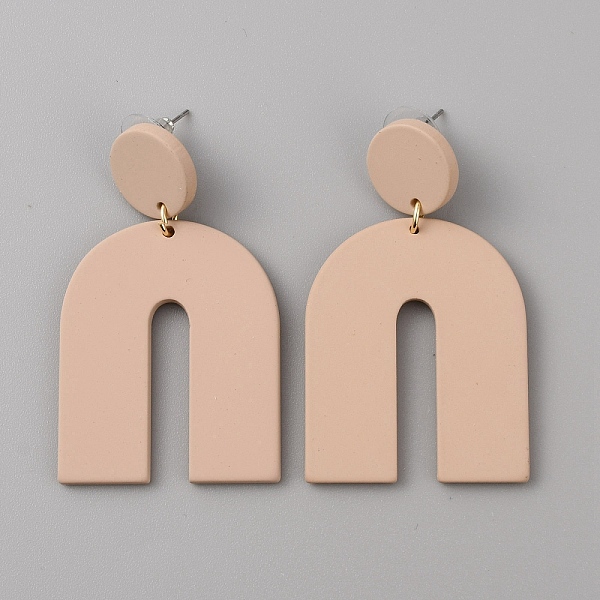 

PandaHall Acrylic Geometry Dangle Stud Earrings, Alloy Jewelry for Women, Light Salmon, 56mm, Pin: 0.7mm Acrylic Arch