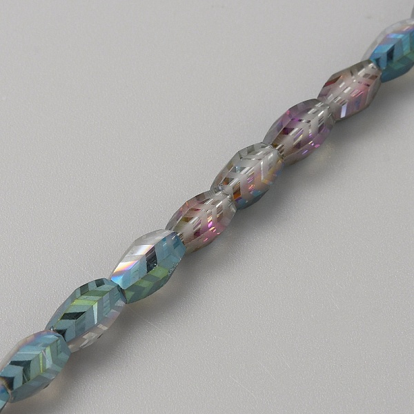 

PandaHall Transparent Electroplate Glass Beads, Faceted Oval with Arrows Pattern, Cadet Blue, 10x6mm, Hole: 1.2mm Glass Oval