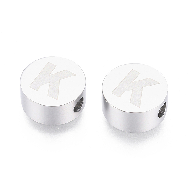 

PandaHall 304 Stainless Steel Beads, Flat Round with Letter, Letter.K, 10x4.5mm, Hole: 2mm 304 Stainless Steel Letter K