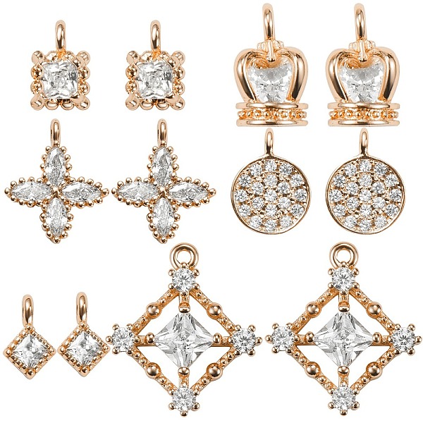 

PandaHall 12Pcs 6 Style Brass Pendants, with Clear Cubic Zirconia, Mixed Shapes, Real 18K Gold Plated, 7.5x5x3mm, Hole: 1mm Brass+Cubic...