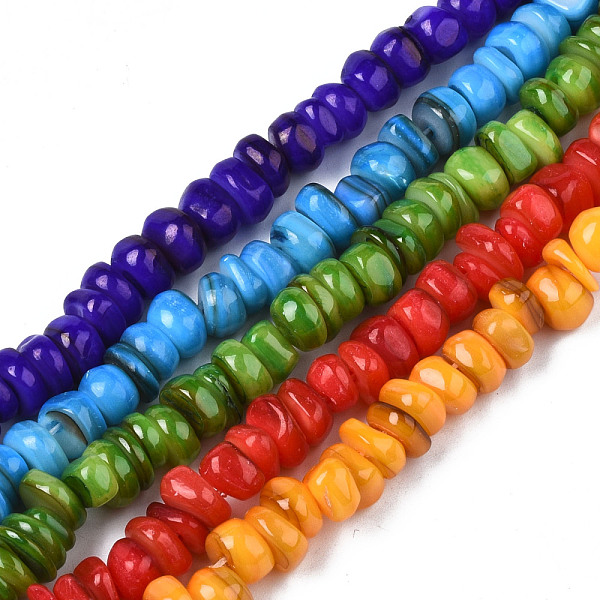 

PandaHall Natural Trochid Shell/Trochus Shell Beads Strands, Dyed, Flat Round, Mixed Color, 5~10x1~7mm, Hole: 1mm, about 94~116pcs/strand..., Multicolor