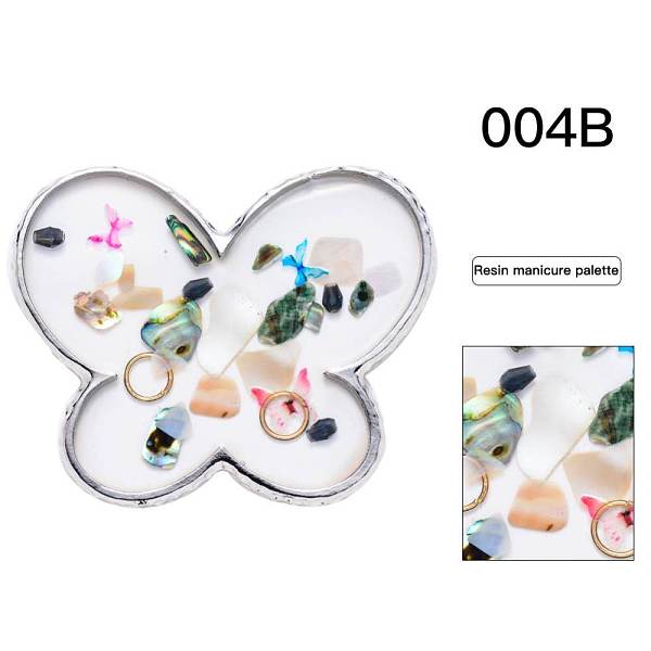 PandaHall Epoxy Resin Color Palette, Makeup Cosmetic Nail Art Tool, with Alloy Findings, Butterfly, Platinum, 55x67.5x4mm Resin