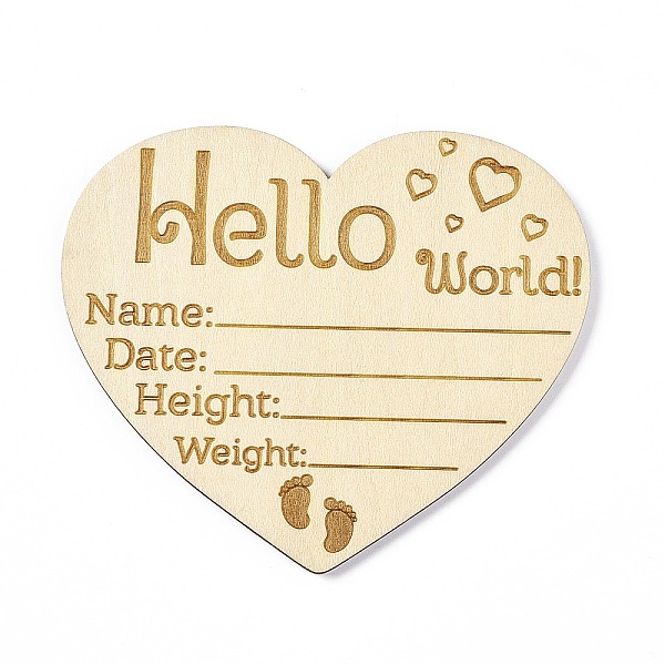 

PandaHall Wooden Hello World Baby Photo Props, Birth Announcement Plaques, Wooden Growth Milestone Signs, Heart, 8.5x9.9x0.3cm Wood Heart