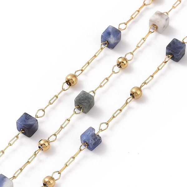 

PandaHall Natural Sodalite Square Beaded Chains, with Golden 304 Stainless Steel Findings, Unwelded, 2~3x2~2.5x2~2.5mm, about 3.28 Feet...