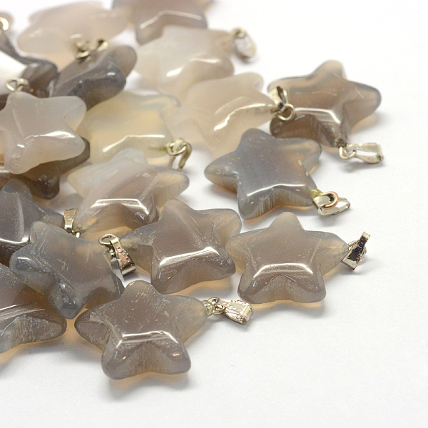 

PandaHall Star Natural Grey Agate Pendants, with Platinum Tone Brass Findings, 22~23x20~24x5~7mm, Hole: 2x7mm Grey Agate Star