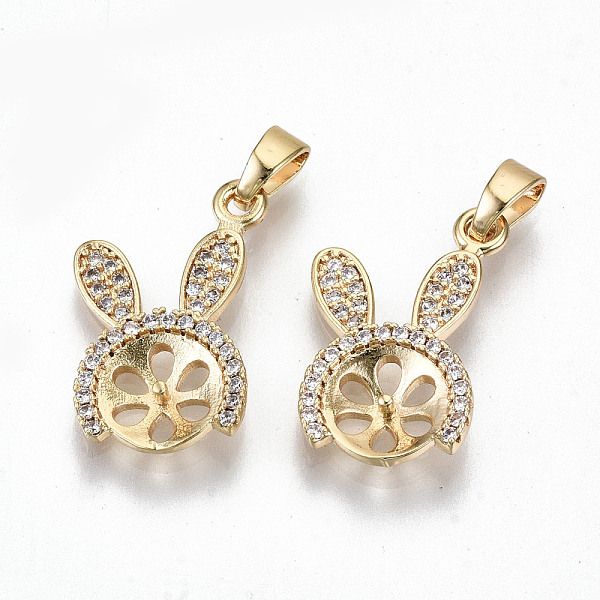 

PandaHall Brass Micro Pave Clear Cubic Zirconia Peg Bails Pendants, with Brass Pinch Bail, for Half Drilled Bead, Nickel Free, Rabbit Ear...