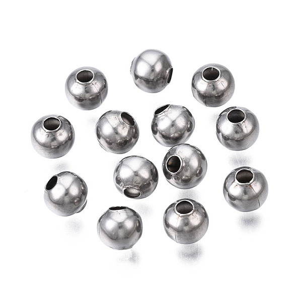 

PandaHall Round 304 Stainless Steel Beads, for Jewelry Craft Making, Stainless Steel Color, 6x5.5mm, Hole: 2mm 304 Stainless Steel Round