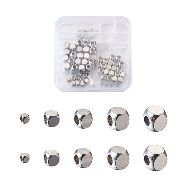 

PandaHall 304 Stainless Steel Beads, Cube, Stainless Steel Color, 2~6x2~6x2~6mm, Hole: 1.5~3mm, 125pcs/box 304 Stainless Steel Cube