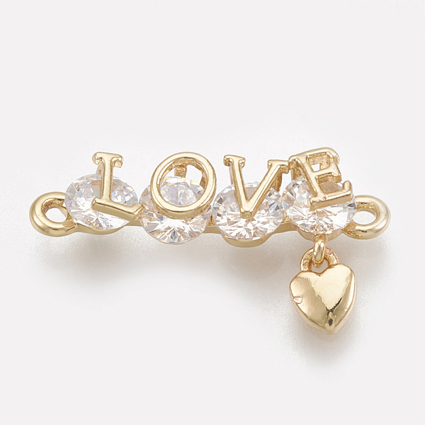 

PandaHall Cubic Zirconia Links, Real 18K Gold Plated, with Brass Findings, Word Love with Heart, Clear, 10x19.5x3.5mm, Hole: 1mm Brass+Cubic...