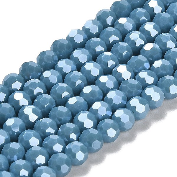

PandaHall Electroplate Opaque Glass Beads Strands, Faceted(32 Facets), Pearl Luster Plated, Round, Steel Blue, 6mm, Hole: 1mm, about...
