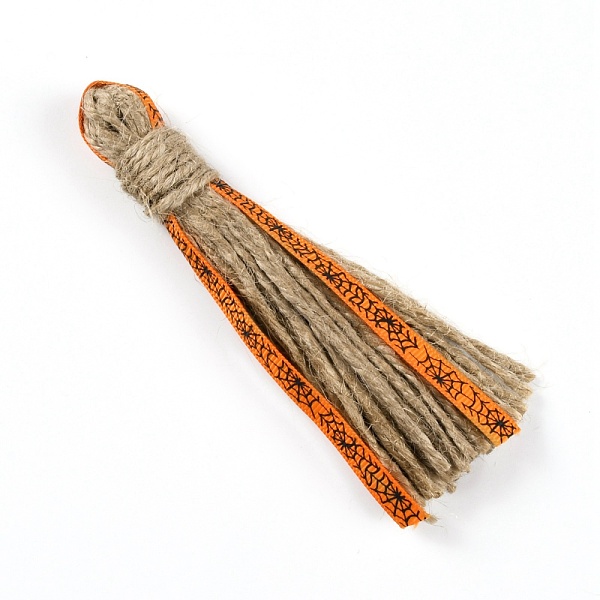 

PandaHall Jute Tassel Pendant Decorations, with Spider Pattern Polyester Ribbon, Halloween Theme, for Garland Making, Orange...