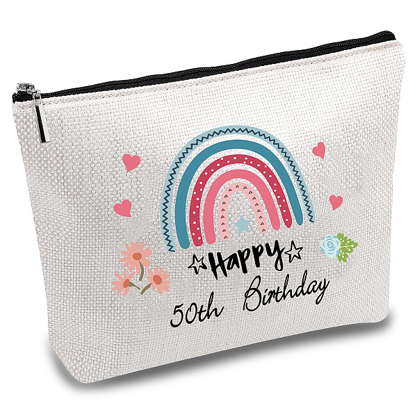 PandaHall CREATCABIN 50th Birthday Canvas Cosmetic Bag Makeup Bags Multi-Function Small with Zipper Pouch Gifts for Women Travel Toiletry…