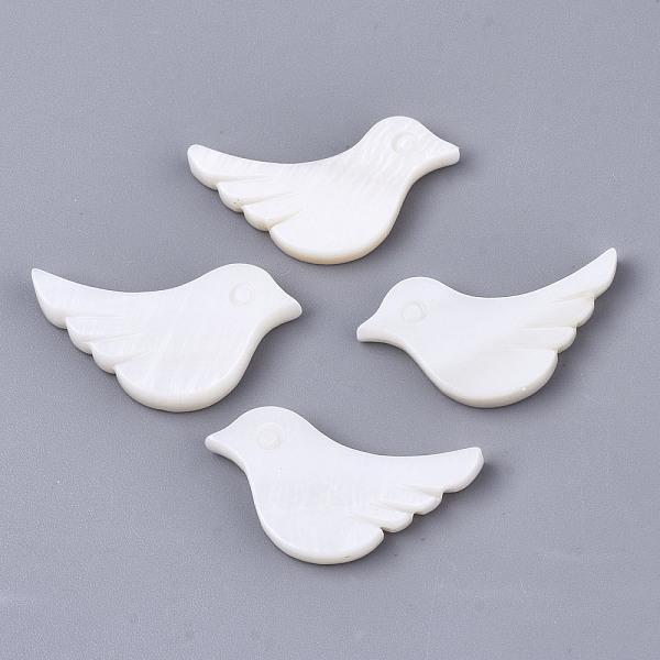 

PandaHall Natural Freshwater Shell Beads, Half Drilled, Bird, Creamy White, 15x24~25x3mm, Half Hole: 1mm Freshwater Shell Bird