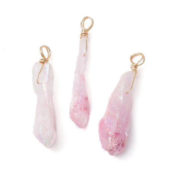 

PandaHall Electroplated Natural Quartz Crystal Dyed Pendants, Teardrop Charms with Golden Plated Copper Wire Loops, Pink...
