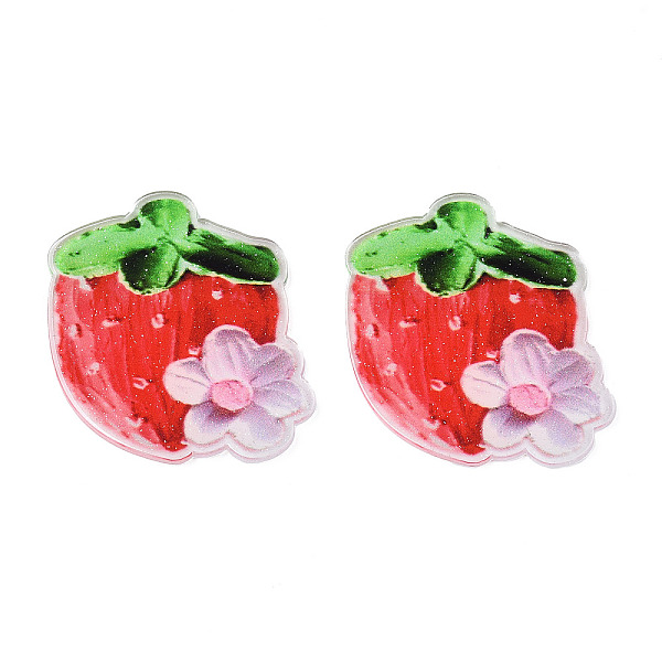 

PandaHall Transparent Printed Acrylic Cabochons, with Glitter Powder, Strawberry with Flower, Red, 41x36.5x2mm Acrylic Fruit Red