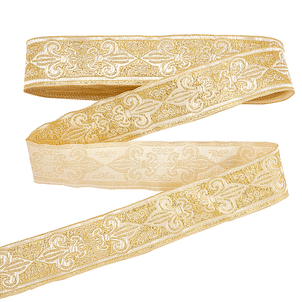 

PandaHall Embroidery Polyester Ribbons, Jacquard Ribbon, Tyrolean Ribbon, Fleur De Lis Pattern, Yellow, 1-1/4 inch(32mm) Polyester Yellow