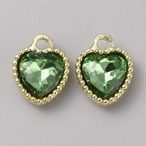 

PandaHall Glass Pendants, with Light Gold Alloy Finding, Heart Charms, Green, 13x10.5x4mm, Hole: 2mm Alloy+Glass Heart Green