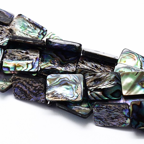 

PandaHall Natural Paua Shell Beads Strands, Rectangle, Colorful, 13x9x3mm, Hole: 1mm, about 33pcs/strand, 16.3 inch Paua Shell Rectangle