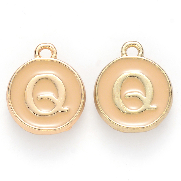 

PandaHall Golden Plated Alloy Enamel Charms, Cadmium Free & Lead Free, Enamelled Sequins, Flat Round with Letter, Wheat, Letter.Q, 14x12x2mm..., Orange