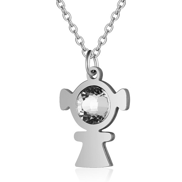

PandaHall 201 Stainless Steel Pendant Necklaces, with Rhinestone and Cable Chains, Girl, Stainless Steel Color, 15.7 inch(40cm), 1.5mm, Girl..., Clear