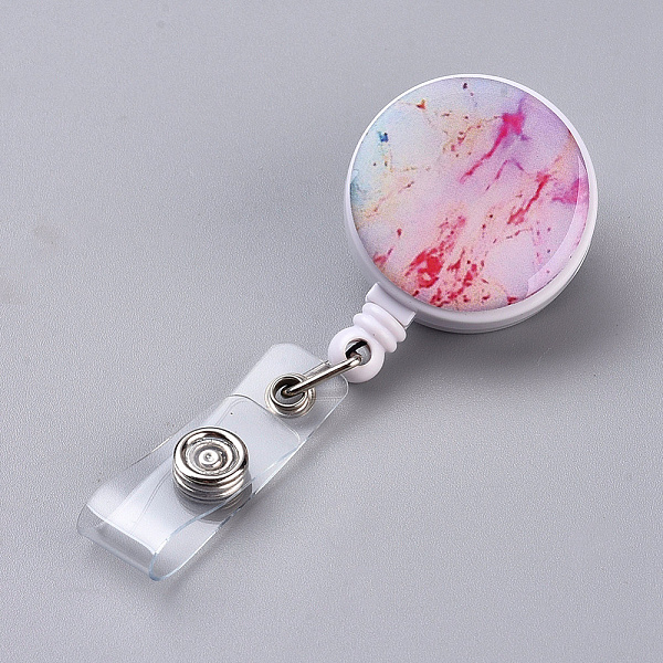 

PandaHall ABS Plastic Retractable Badge Reel, Card Holders, with Iron Alligator Clips, Flat Round, Pearl Pink, 85x32x25.5~32.5mm, Hole: 7mm...