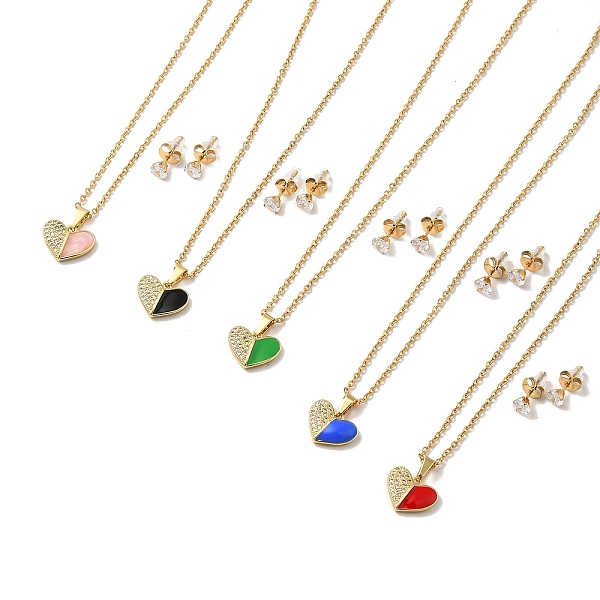 

PandaHall Clear Cubic Zirconia Heart with Enamel Pendant Necklace & Stud Earrings, Golden 304 Stainless Steel Jewelry Set for Women, Mixed..., Multicolor
