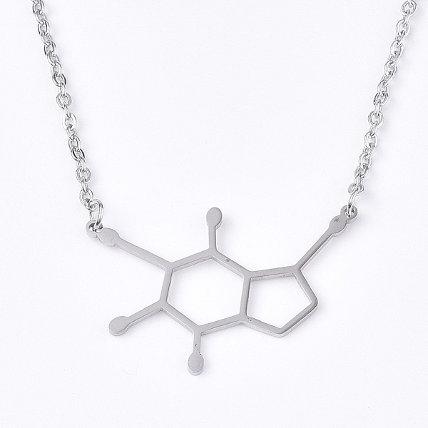 

PandaHall 201 Stainless Steel Pendant Necklaces, with Cable Chains, Dopamine Molecular Structure, Stainless Steel Color, 17.5 inch(44.5cm)...