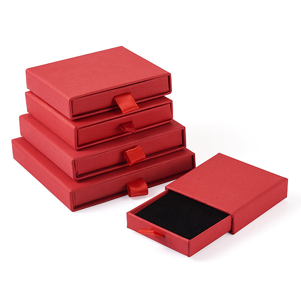 PandaHall Yilisi 5Pcs 5 Sizes Cardboard Drawer Boxes, for Valentine's Day Jewelry Gift Packaging, with Sponge inside, Square, Red...