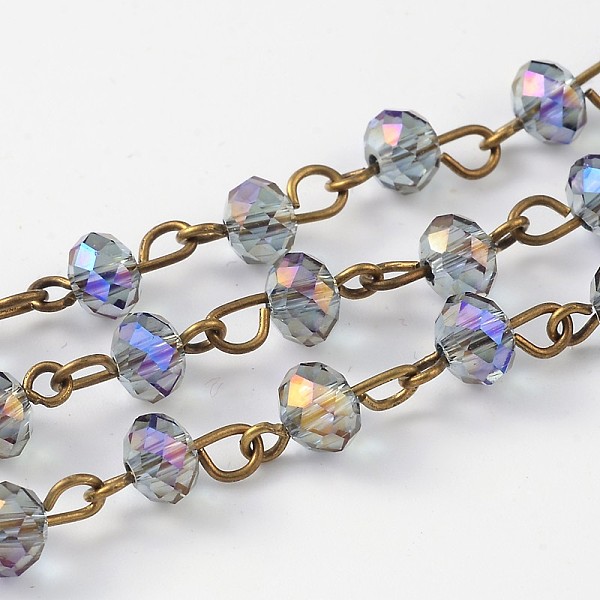 

PandaHall Handmade Electroplate Glass Faceted Rondelle Beads Chains for Necklaces Bracelets Making, with Antique Bronze Plated Brass Eye Pin..., Purple