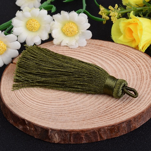 

PandaHall Nylon Tassel Big Pendant Decorations, Dark Olive Green, 70~74x11mm, Hole: 4mm Nylon Green