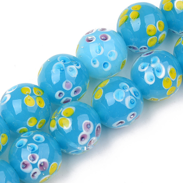 

PandaHall Handmade Lampwork Beads Strands, Inner Flower, Round, Deep Sky Blue, 19~20x19mm, Hole: 1.5mm, about 20pcs/strand, 14.57 inch(37cm)...