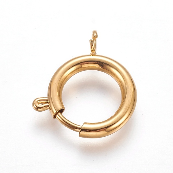 

PandaHall 304 Stainless Steel Spring Ring Clasps, Flat Round, Golden, 23~24x17x3mm, Hole: 3mm 304 Stainless Steel