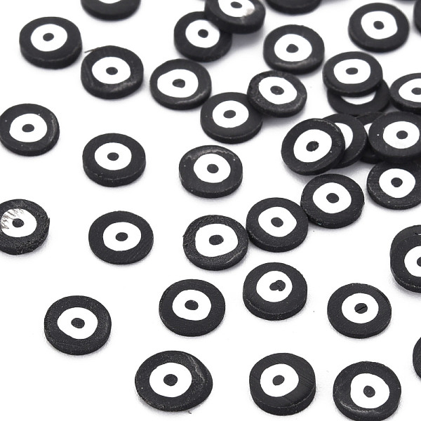 

PandaHall Handmade Polymer Clay Cabochons, Flat Round, Black, 5~6x0.5~1mm, about 50000pcs/1000g Polymer Clay Flat Round Black
