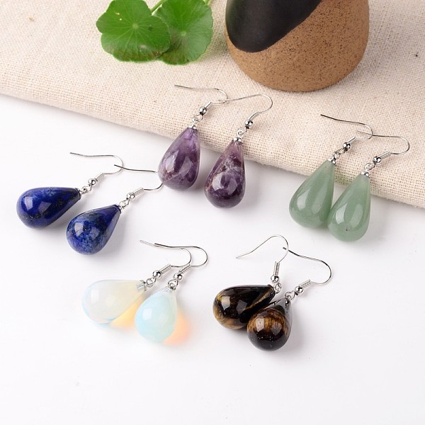 

PandaHall Mixed Stone Teardrop Dangle Earrings, with Platinum Plated Brass Findings, 43mm, Pin: 0.7mm Mixed Stone