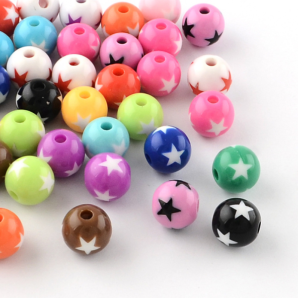 

PandaHall Star Pattern Opaque Acrylic Beads, Round, Mixed Color, 19~20x18mm, Hole: 3mm, about 116pcs/500g Acrylic Round Multicolor