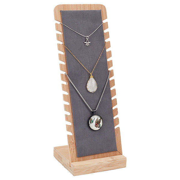

PandaHall Detachable Wood Necklace Slant Back Display Stands with Velvet, L-Shaped Jewelry Organizer Holder for Necklace Storage, Pale...