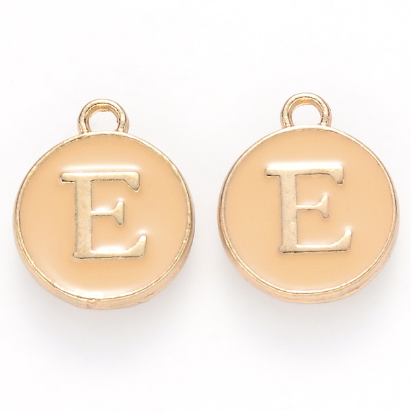 

PandaHall Golden Plated Alloy Enamel Charms, Cadmium Free & Lead Free, Enamelled Sequins, Flat Round with Letter, Wheat, Letter.E, 14x12x2mm..., Orange