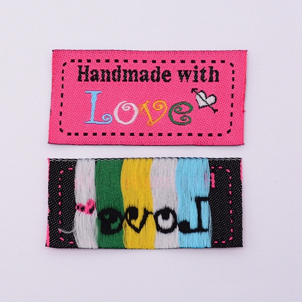 

PandaHall Woven Sewing Labels, Cloth Labels, for Sewing, Knitting, Crafts, Word Handmade & Word Love & Heart, Hot Pink, 25x50x0.5mm Cloth...