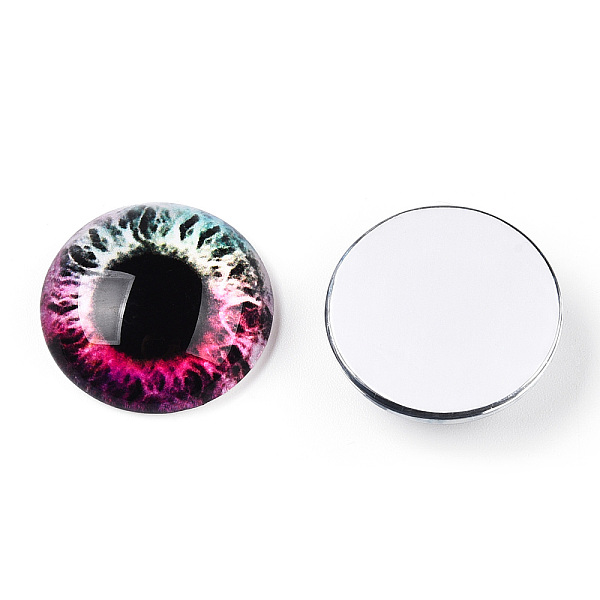 

PandaHall Glass Cabochons, Half Round with Eye, Deep Pink, 20x6.5mm Glass Half Round