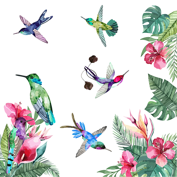 

PandaHall SUPERDANT Large Size Wall Sticker Home Decor Wall Sticker Tropical Plant Wall Stickers with Colorful Hummingbird Vinyl Art Wall...