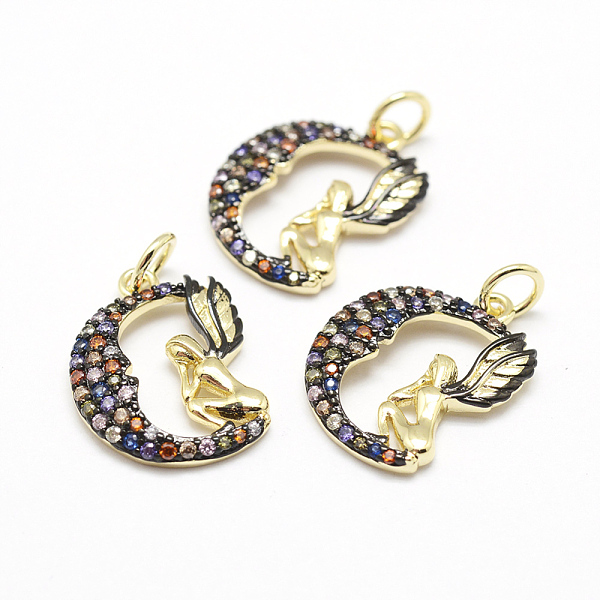 

PandaHall Brass Micro Pave Grade AAA Cubic Zirconia Pendants, Moon with Angel, Lead Free & Nickel Free & Cadmium Free, Real 18K Gold Plated...