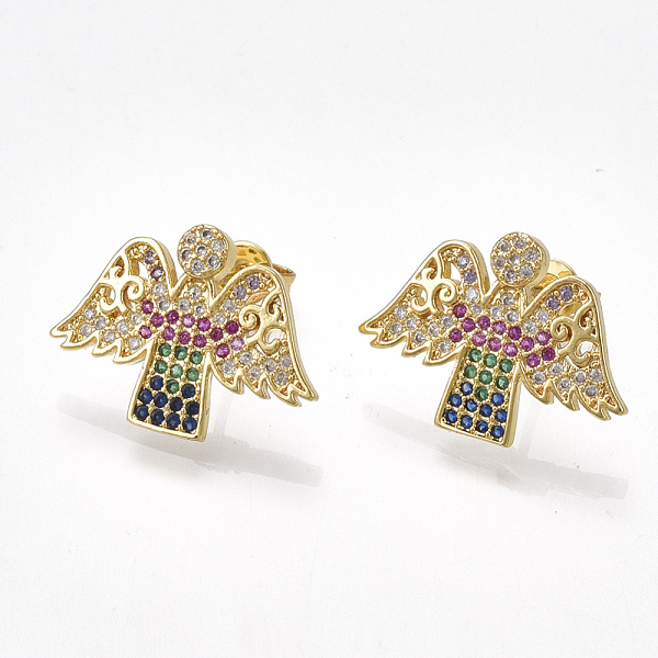 

PandaHall Brass Cubic Zirconia Stud Earrings, with Ear Nuts, Angel, Golden, 14.5x20mm, Pin: 0.7mm Cubic Zirconia