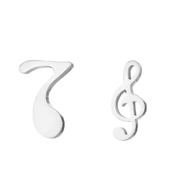 PandaHall 304 Stainless Steel Music Note Stud Earrings with 316 Stainless Steel Pins, Asymmetrical Earrings for Women, Stainless Steel Color...