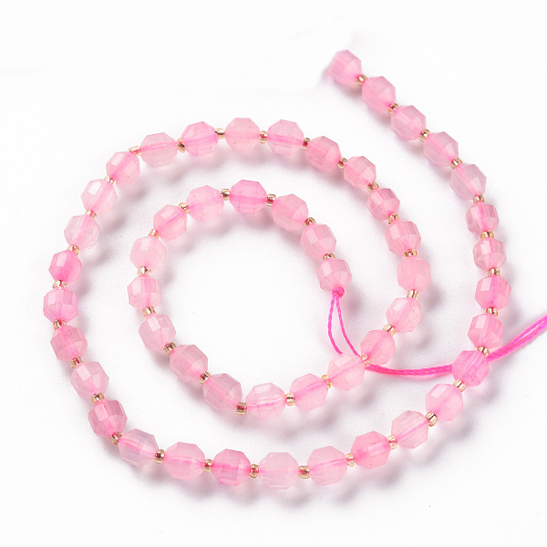 

PandaHall Natural Rose Quartz Beads Strands, Barrel, Faceted, 6x5.5mm, Hole: 1mm, about 51~52pcs/strand, 15.35 inch(39cm) Rose Quartz Barrel